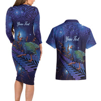 Takahe New Zealand Personalised Couples Matching Long Sleeve Bodycon Dress and Hawaiian Shirt Harakeke Silver Fern Maori Pattern