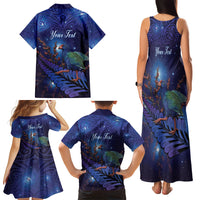Takahe New Zealand Personalised Family Matching Tank Maxi Dress and Hawaiian Shirt Harakeke Silver Fern Maori Pattern