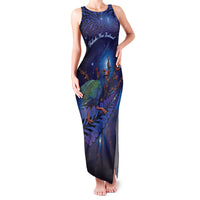 Takahe New Zealand Personalised Family Matching Tank Maxi Dress and Hawaiian Shirt Harakeke Silver Fern Maori Pattern