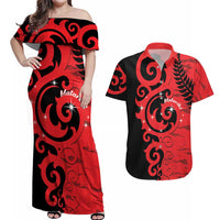 New Zealand Matariki Couples Matching Off Shoulder Maxi Dress and Hawaiian Shirt Maori New Year Koru Pattern