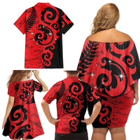 New Zealand Matariki Family Matching Off Shoulder Short Dress and Hawaiian Shirt Maori New Year Koru Pattern