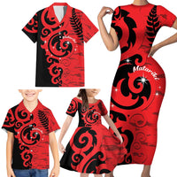 New Zealand Matariki Family Matching Short Sleeve Bodycon Dress and Hawaiian Shirt Maori New Year Koru Pattern