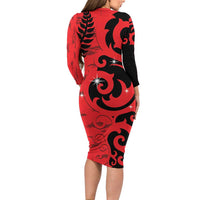 New Zealand Matariki Long Sleeve Bodycon Dress Maori New Year Koru Pattern LT22 - Polynesian Pride