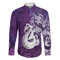 New Zealand Matariki Family Matching Puletasi and Hawaiian Shirt Maori Manaia Galaxy Silver Fern Purple Color