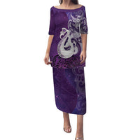 New Zealand Matariki Family Matching Puletasi and Hawaiian Shirt Maori Manaia Galaxy Silver Fern Purple Color