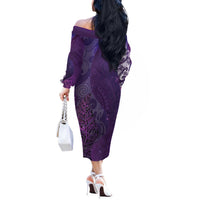 New Zealand Matariki Off The Shoulder Long Sleeve Dress Maori Manaia Galaxy Silver Fern Purple Color
