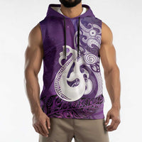 New Zealand Matariki Sleeveless Hoodie Maori Manaia Galaxy Silver Fern Purple Color