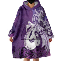 New Zealand Matariki Wearable Blanket Hoodie Maori Manaia Galaxy Silver Fern Purple Color