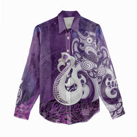 New Zealand Matariki Women Casual Shirt Maori Manaia Galaxy Silver Fern Purple Color