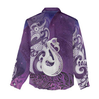 New Zealand Matariki Women Casual Shirt Maori Manaia Galaxy Silver Fern Purple Color