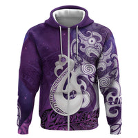 New Zealand Matariki Zip Hoodie Maori Manaia Galaxy Silver Fern Purple Color