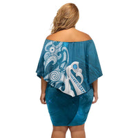 New Zealand Matariki Family Matching Off Shoulder Short Dress and Hawaiian Shirt Maori Manaia Galaxy Silver Fern Blue Color
