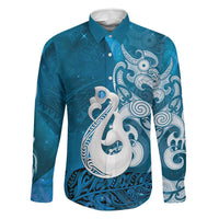 New Zealand Matariki Family Matching Puletasi and Hawaiian Shirt Maori Manaia Galaxy Silver Fern Blue Color