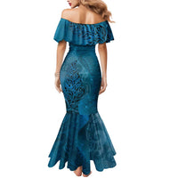 New Zealand Matariki Mermaid Dress Maori Manaia Galaxy Silver Fern Blue Color