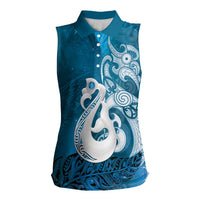 New Zealand Matariki Women Sleeveless Polo Shirt Maori Manaia Galaxy Silver Fern Blue Color