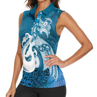 New Zealand Matariki Women Sleeveless Polo Shirt Maori Manaia Galaxy Silver Fern Blue Color