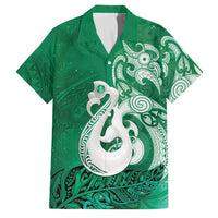New Zealand Matariki Family Matching Off Shoulder Short Dress and Hawaiian Shirt Maori Manaia Galaxy Silver Fern Green Color