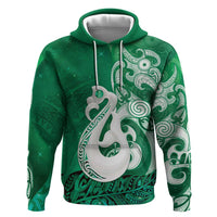 New Zealand Matariki Hoodie Maori Manaia Galaxy Silver Fern Green Color LT22 Pullover Hoodie Green - Polynesian Pride