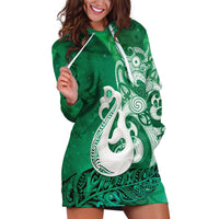 New Zealand Matariki Hoodie Dress Maori Manaia Galaxy Silver Fern Green Color
