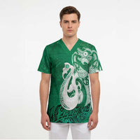 New Zealand Matariki Scrub Top Maori Manaia Galaxy Silver Fern Green Color