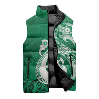 New Zealand Matariki Sleeveless Puffer Jacket Maori Manaia Galaxy Silver Fern Green Color