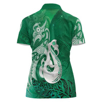 New Zealand Matariki Women Polo Shirt Maori Manaia Galaxy Silver Fern Green Color