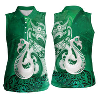 New Zealand Matariki Women Sleeveless Polo Shirt Maori Manaia Galaxy Silver Fern Green Color