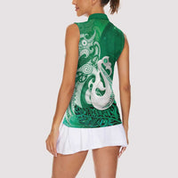 New Zealand Matariki Women Sleeveless Polo Shirt Maori Manaia Galaxy Silver Fern Green Color