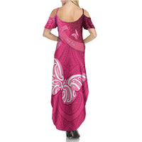New Zealand Breast Cancer Awareness Family Matching Summer Maxi Dress and Hawaiian Shirt Pink Ribbon Butterfly Maori Pattern