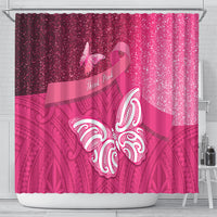 New Zealand Breast Cancer Awareness Shower Curtain Pink Ribbon Butterfly Maori Pattern