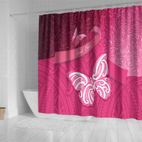 New Zealand Breast Cancer Awareness Shower Curtain Pink Ribbon Butterfly Maori Pattern