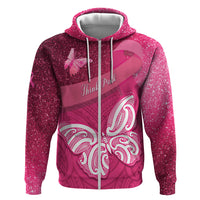 New Zealand Breast Cancer Awareness Zip Hoodie Pink Ribbon Butterfly Maori Pattern LT22 Zip Hoodie Pink - Polynesian Pride