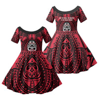 New Zealand Maori Language Week Family Matching Puletasi and Hawaiian Shirt Te Wiki O Te Reo Maori Hei Tiki LT22 Daughter's Dress Red - Polynesian Pride