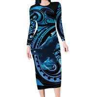 New Zealand Matariki Family Matching Long Sleeve Bodycon Dress and Hawaiian Shirt Maori Humpback Whale Galaxy