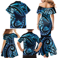 New Zealand Matariki Family Matching Mermaid Dress and Hawaiian Shirt Maori Humpback Whale Galaxy
