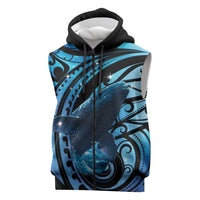 New Zealand Matariki Sleeveless Zip Hoodie Maori Humpback Whale Galaxy LT22 Blue - Polynesian Pride