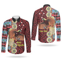 Personalised Papua New Guinea Pidgin Language Week Couples Matching Off The Shoulder Long Sleeve Dress and Long Sleeve Button Shirt Halo Olgeta Tok Pisin Wik Bird Of Paradise Oro Batik LT22 - Polynesian Pride