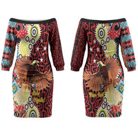 Personalised Papua New Guinea Pidgin Language Week Couples Matching Off The Shoulder Long Sleeve Dress and Long Sleeve Button Shirt Halo Olgeta Tok Pisin Wik Bird Of Paradise Oro Batik LT22 - Polynesian Pride