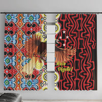 Papua New Guinea Pidgin Language Week Window Curtain Halo Olgeta Tok Pisin Wik Bird Of Paradise Oro Batik LT22 With Hooks Red - Polynesian Pride