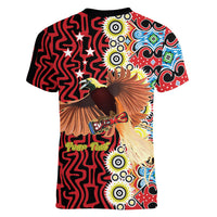 Personalised Papua New Guinea Pidgin Language Week Women V-Neck T-Shirt Halo Olgeta Tok Pisin Wik Bird Of Paradise Oro Batik LT22 - Polynesian Pride