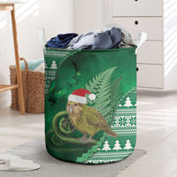 New Zealand Kakapo Christmas In July Laundry Basket Silver Fern Santa Xmas Green Color