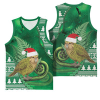 New Zealand Kakapo Christmas In July Basketball Jersey Silver Fern Santa Xmas Green Color
