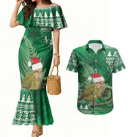 New Zealand Kakapo Christmas In July Couples Matching Mermaid Dress and Hawaiian Shirt Silver Fern Santa Xmas Green Color LT22 Green - Polynesian Pride