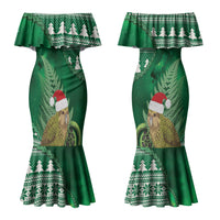New Zealand Kakapo Christmas In July Couples Matching Mermaid Dress and Long Sleeve Button Shirt Silver Fern Santa Xmas Green Color LT22 - Polynesian Pride