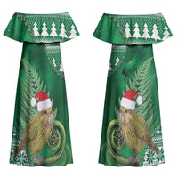 New Zealand Kakapo Christmas In July Couples Matching Off Shoulder Maxi Dress and Hawaiian Shirt Silver Fern Santa Xmas Green Color LT22 - Polynesian Pride