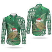 New Zealand Kakapo Christmas In July Couples Matching Puletasi and Long Sleeve Button Shirt Silver Fern Santa Xmas Green Color LT22 - Polynesian Pride