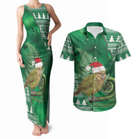 New Zealand Kakapo Christmas In July Couples Matching Tank Maxi Dress and Hawaiian Shirt Silver Fern Santa Xmas Green Color LT22 Green - Polynesian Pride