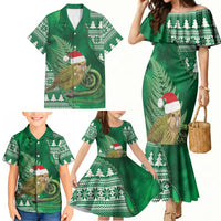 New Zealand Kakapo Christmas In July Family Matching Mermaid Dress and Hawaiian Shirt Silver Fern Santa Xmas Green Color LT22 - Polynesian Pride