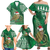 New Zealand Kakapo Christmas In July Family Matching Off Shoulder Maxi Dress and Hawaiian Shirt Silver Fern Santa Xmas Green Color LT22 - Polynesian Pride