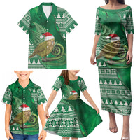 New Zealand Kakapo Christmas In July Family Matching Puletasi and Hawaiian Shirt Silver Fern Santa Xmas Green Color LT22 - Polynesian Pride